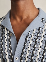 Reiss Airforce Blue Roulette Textured-Knit Cuban-Collar Shirt - Image 4 of 6