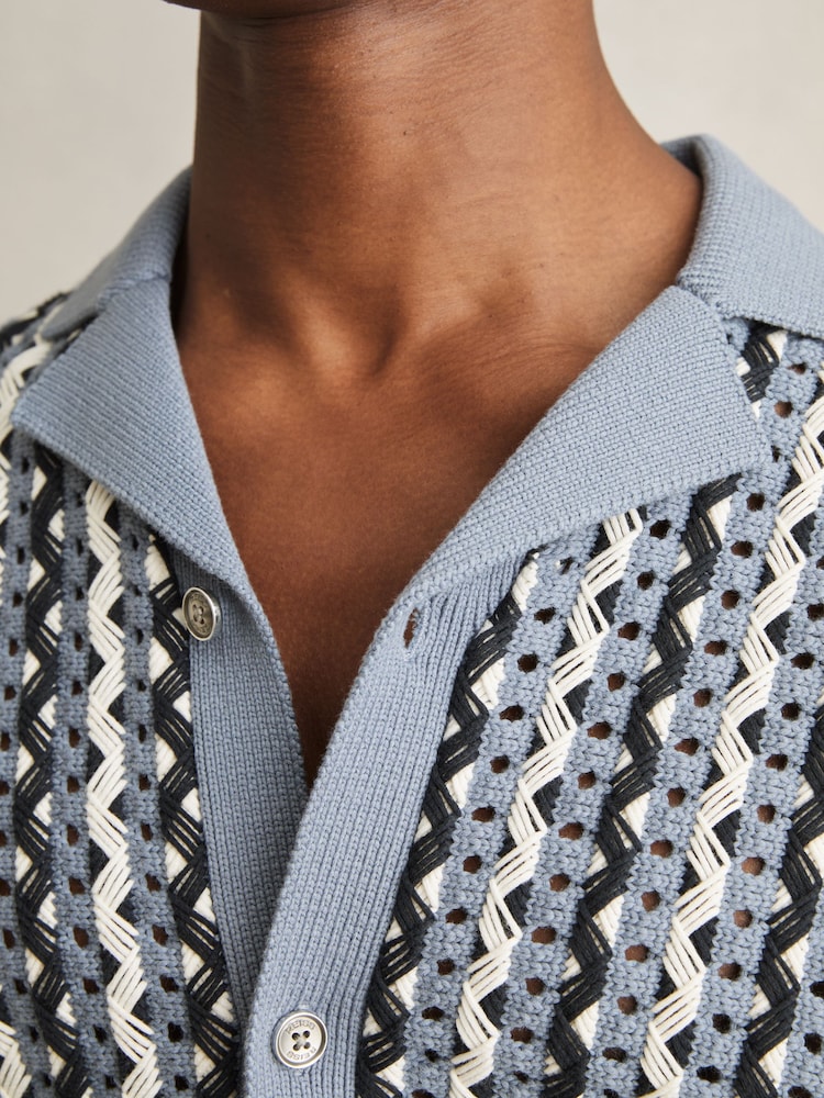 Reiss Airforce Blue Roulette Textured-Knit Cuban-Collar Shirt - Image 4 of 6