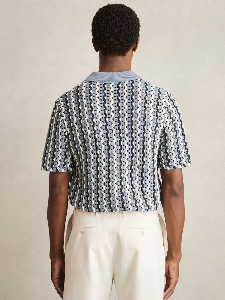 Reiss Airforce Blue Roulette Textured-Knit Cuban-Collar Shirt - Image 5 of 6