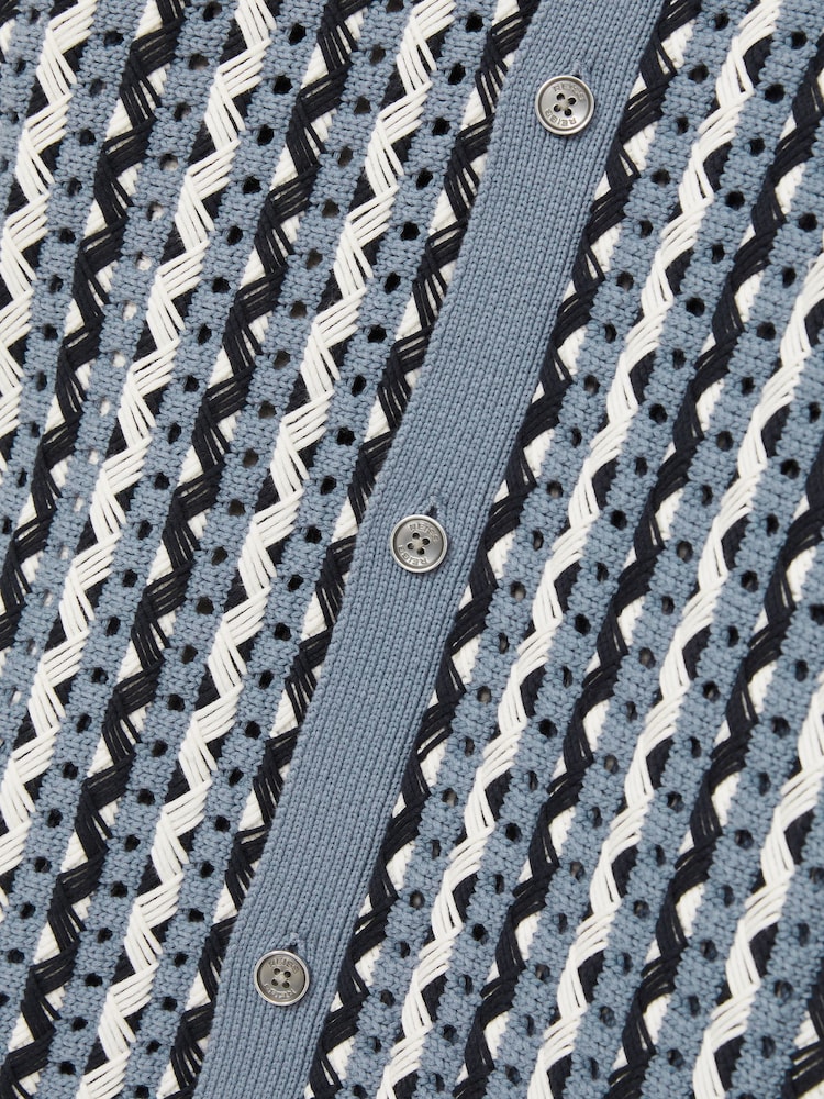 Reiss Airforce Blue Roulette Textured-Knit Cuban-Collar Shirt - Image 6 of 6