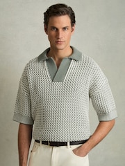 Reiss Oliver Chunky-Knit Open-Collar Polo Shirt - Bild 1 von 6