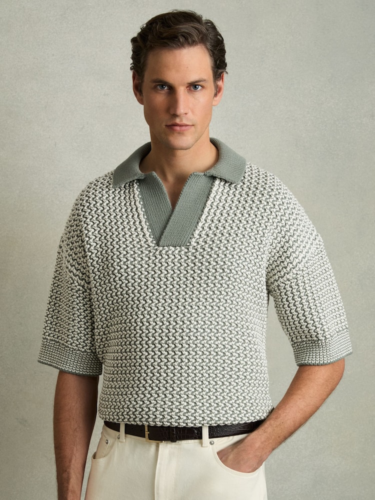 Reiss Oliver Chunky-Knit Open-Collar Polo Shirt - Bild 1 von 6