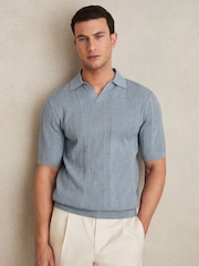 Airforce Blue - Reiss Kansas Textured-Stripe Knitted Polo Shirt - Image 1 of 6