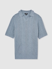 Airforce Blue - Reiss Kansas Textured-Stripe Knitted Polo Shirt - Image 2 of 6