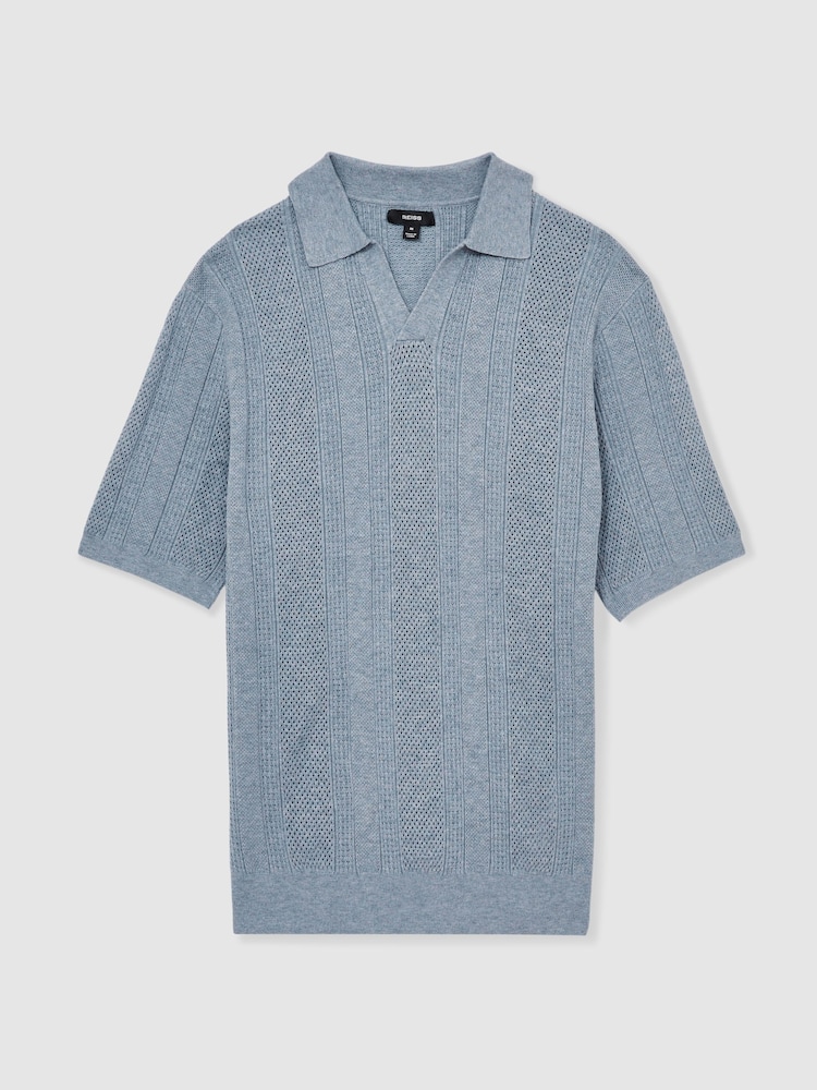 Airforce Blue - Reiss Kansas Textured-Stripe Knitted Polo Shirt - Image 2 of 6