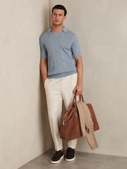 Airforce Blue - Reiss Kansas Textured-Stripe Knitted Polo Shirt - Image 3 of 6