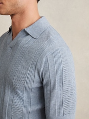 Airforce Blue - Reiss Kansas Textured-Stripe Knitted Polo Shirt - Image 4 of 6