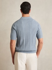 Airforce Blue - Reiss Kansas Textured-Stripe Knitted Polo Shirt - Image 5 of 6