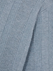 Airforce Blue - Reiss Kansas Textured-Stripe Knitted Polo Shirt - Image 6 of 6