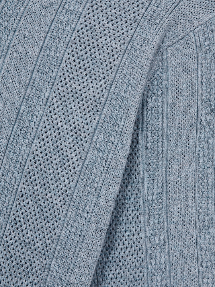 Airforce Blue - Reiss Kansas Textured-Stripe Knitted Polo Shirt - Image 6 of 6