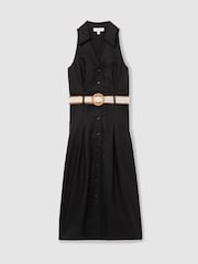 Reiss Black Annie Linen Belted Sleeveless Midi Dress - Image 2 of 6