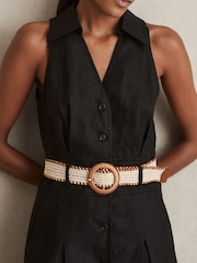 Reiss Black Annie Linen Belted Sleeveless Midi Dress - Image 4 of 6