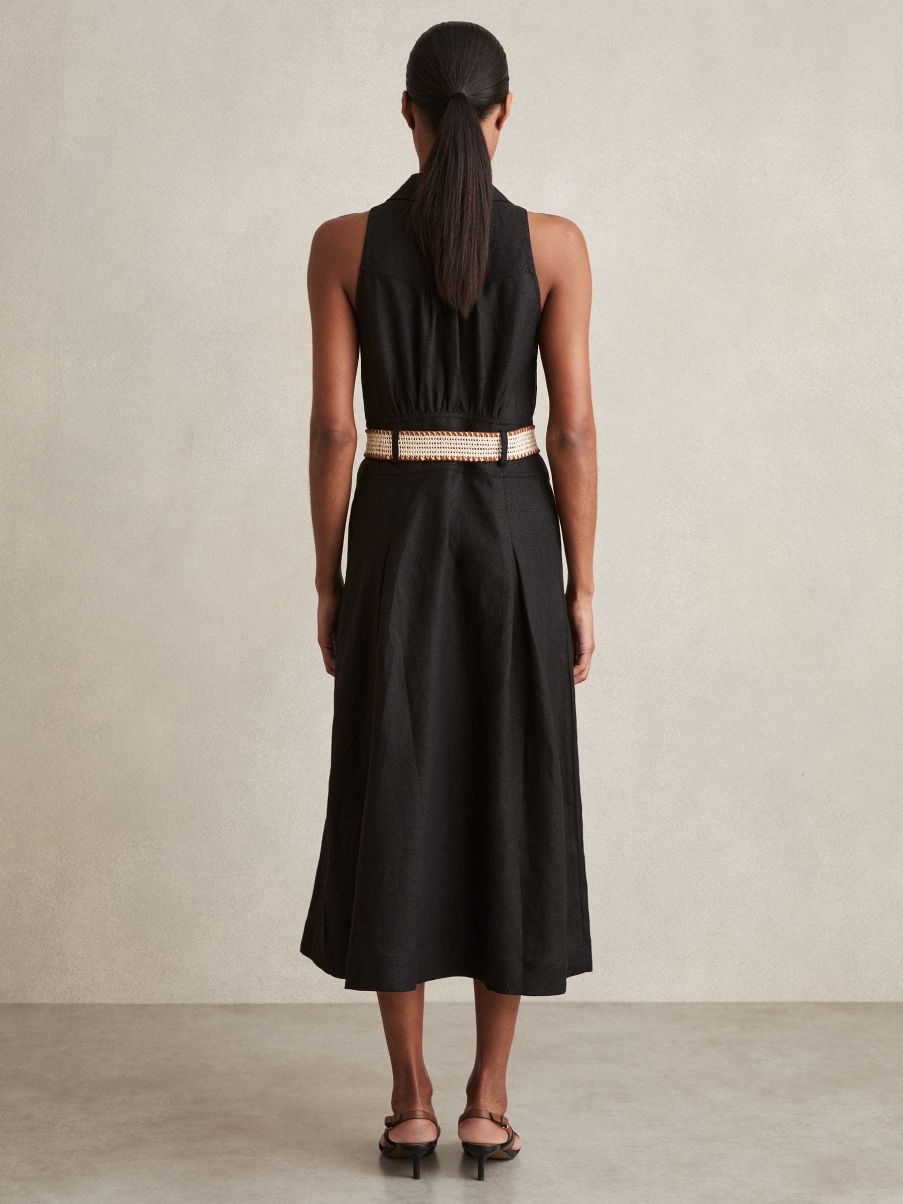 【海外限定】REISSワンピース☆Black Annie Linen Belted Sleeve Buy Reiss Black Annie Linen Belted Sleeveless Midi Dress