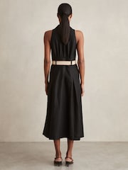 Reiss Black Annie Linen Belted Sleeveless Midi Dress - Image 5 of 6