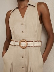 Reiss Neutral Annie Linen Belted Sleeveless Midi Dress - Image 4 of 6