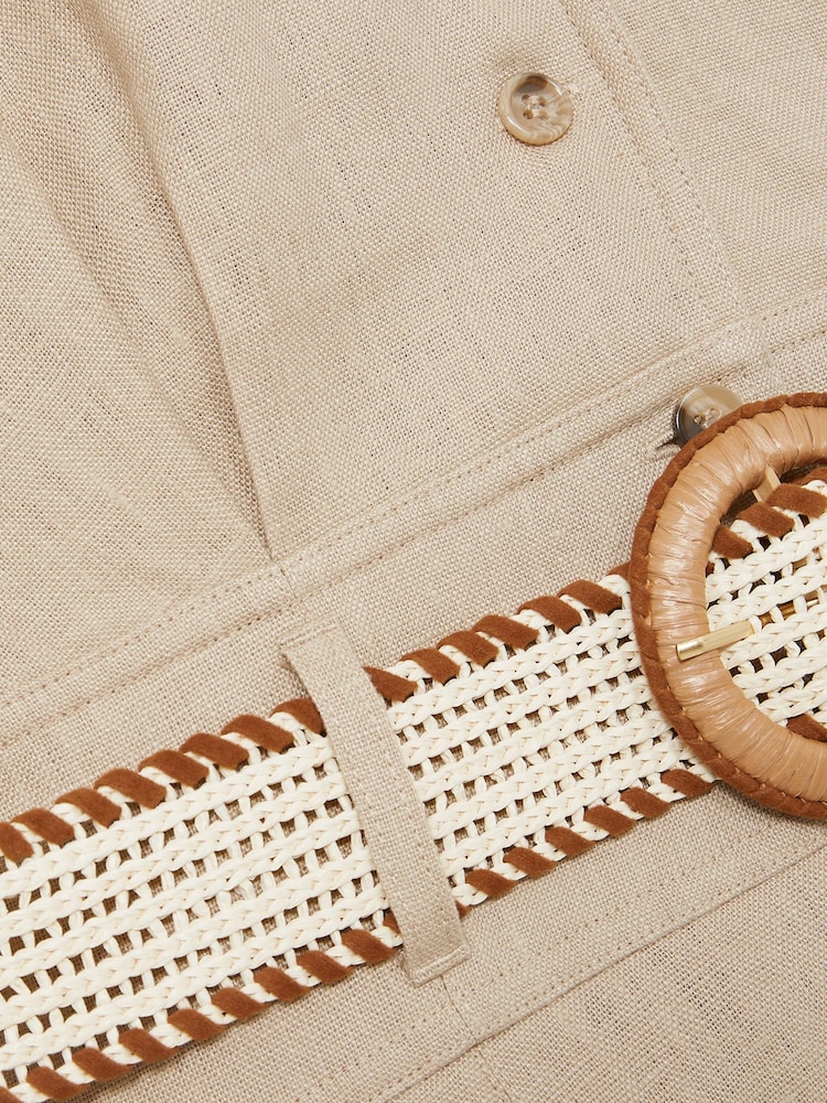 Reiss Neutral Annie Linen Belted Sleeveless Midi Dress - Image 6 of 6