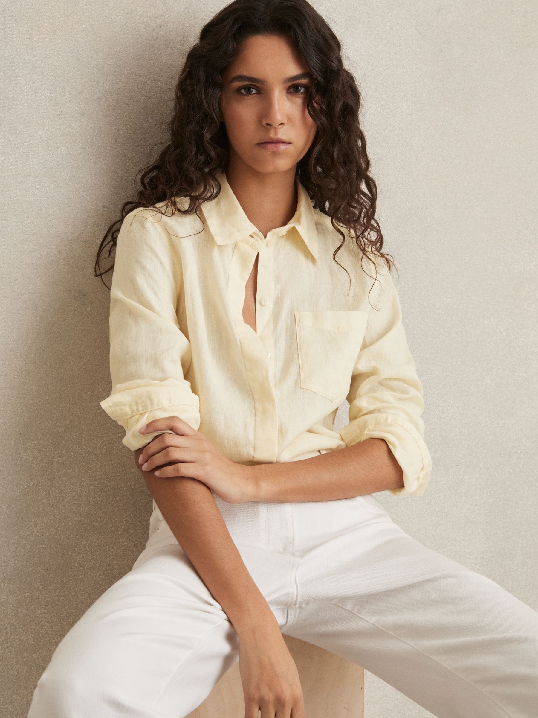 Reiss Pale Yellow Linen Button-through Shirt