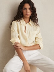 Reiss Pale Yellow Belle Linen Button-Through Shirt - Image 1 of 6