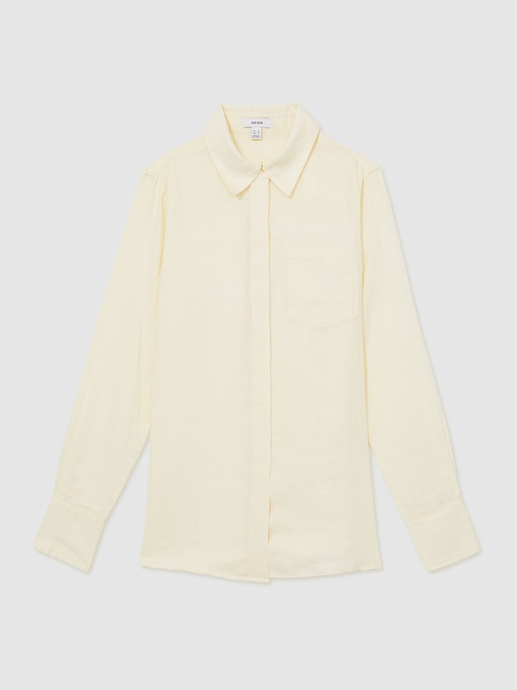 Reiss Pale Yellow Belle Linen Button-Through Shirt - Image 2 of 6