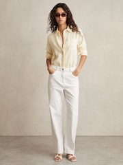 Reiss Pale Yellow Belle Linen Button-Through Shirt - Image 3 of 6