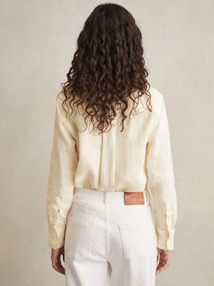 Reiss Pale Yellow Belle Linen Button-Through Shirt - Image 5 of 6