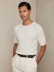Reiss White Amigo Ribbed Knit Crew T-Shirt - Image 1 of 5