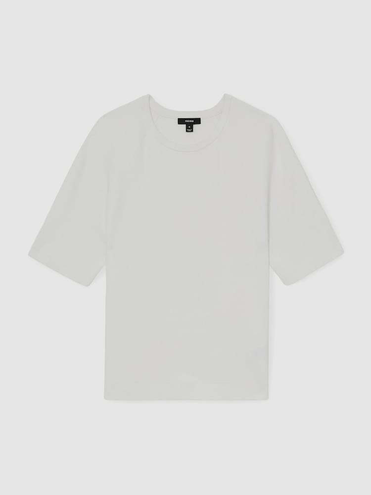 Reiss White Amigo Ribbed Knit Crew T-Shirt - Image 2 of 5