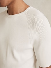 Reiss White Amigo Ribbed Knit Crew T-Shirt - Image 3 of 5