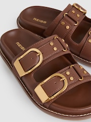 Reiss Tan Ella Leather Buckled Slip-On Sandals - Image 6 of 6