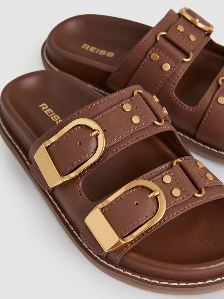 Reiss Tan Ella Leather Buckled Slip-On Sandals - Image 6 of 6
