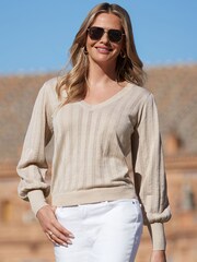 Sosandar Natural Sparkle Metallic Pointelle Jumper - Image 1 of 8