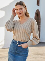 Sosandar Natural Sparkle Metallic Pointelle Jumper - Image 5 of 8