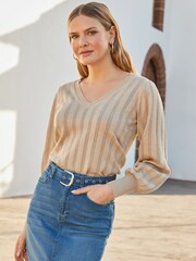 Sosandar Natural Sparkle Metallic Pointelle Jumper - Image 6 of 8