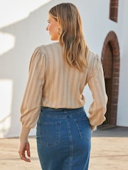 Sosandar Natural Sparkle Metallic Pointelle Jumper - Image 8 of 8