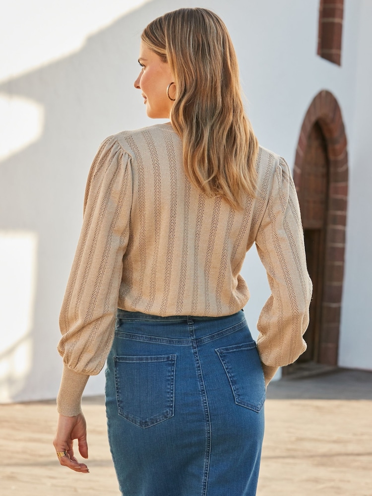 Sosandar Natural Sparkle Metallic Pointelle Jumper - Image 8 of 8