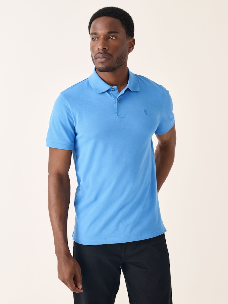 Blue Slim Fit Short Sleeve Pique Polo Shirt - Image 1 of 8