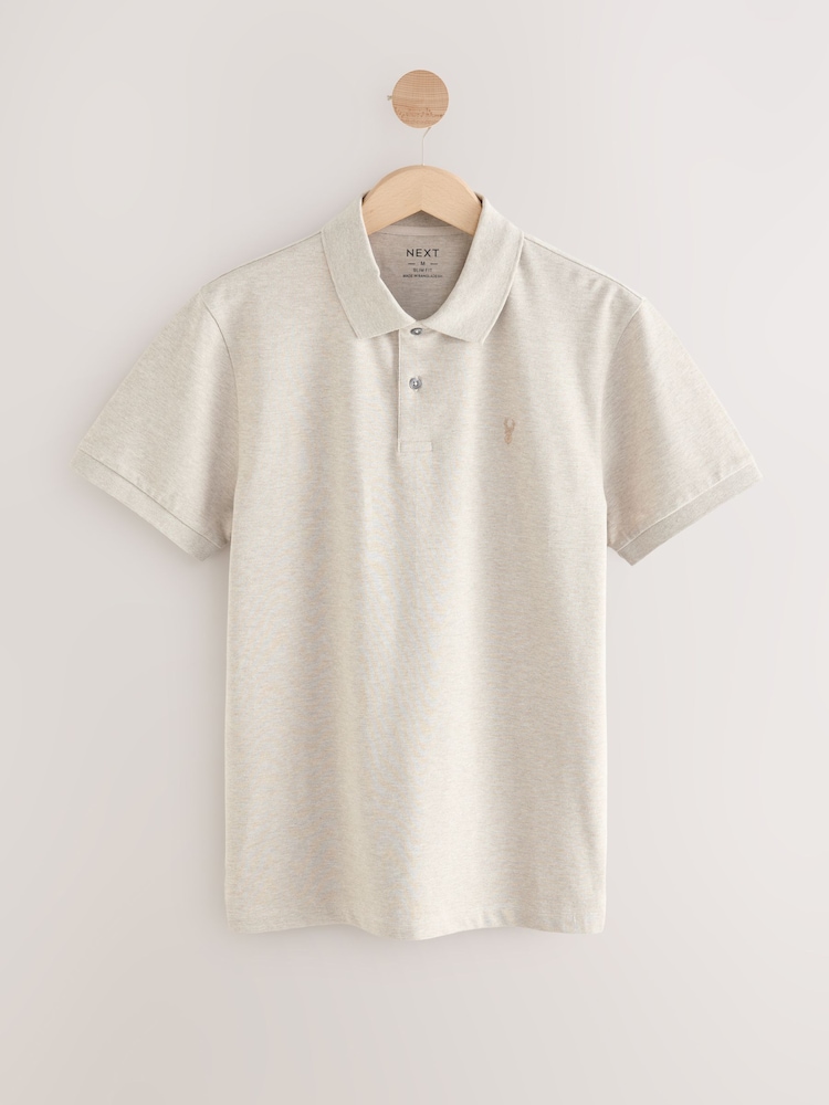 Neutral Marl Slim Fit Short Sleeve Pique Polo Shirt - Image 6 of 8