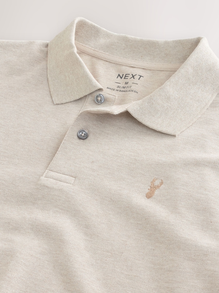 Neutral Marl Slim Fit Short Sleeve Pique Polo Shirt - Image 7 of 8