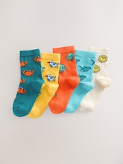 Red/Navy/Yellow Sea Animal Print Rich Socks 5 Pack - Image 1 of 3