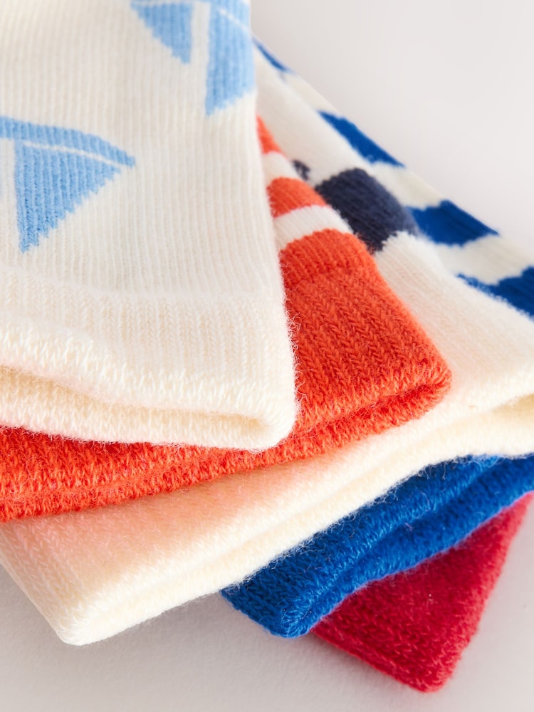 Navy/Red/Ecru Nautical Print Rich Socks 5 Pack - Image 3 of 3