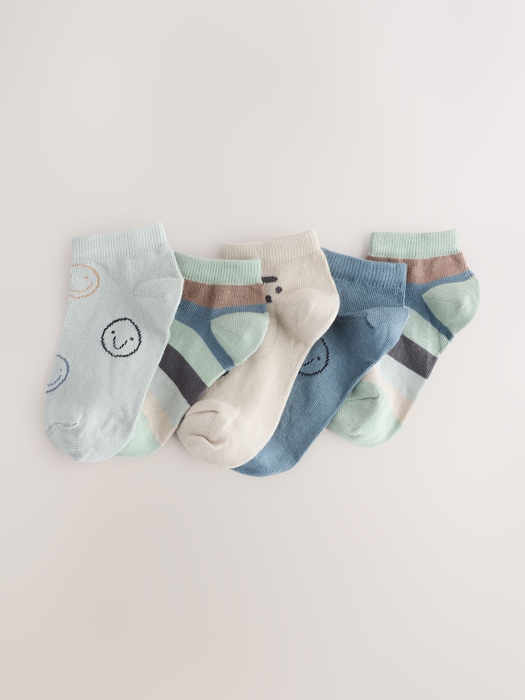 Neutral/Mineral/Blue Stripe Rich Trainers Socks 5 Pack - Image 1 of 3 Neutral/Mineral/Blue Stripe Rich Trainers Socks 5 Pack - Image 1 of 3