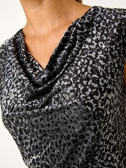 Gris negro - Roman Leopard Print Sequin Asymmetric Overlay Top - Imagen 5 de 5