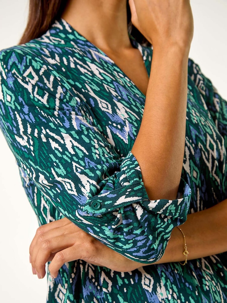 Roman Blue Sky Abstract Print Front Pleat Stretch Top - Image 6 of 6