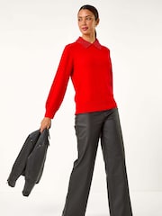 Roman Red Faux Pearl Collar Jumper - Image 3 of 6