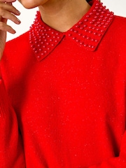 Roman Red Faux Pearl Collar Jumper - Image 6 of 6
