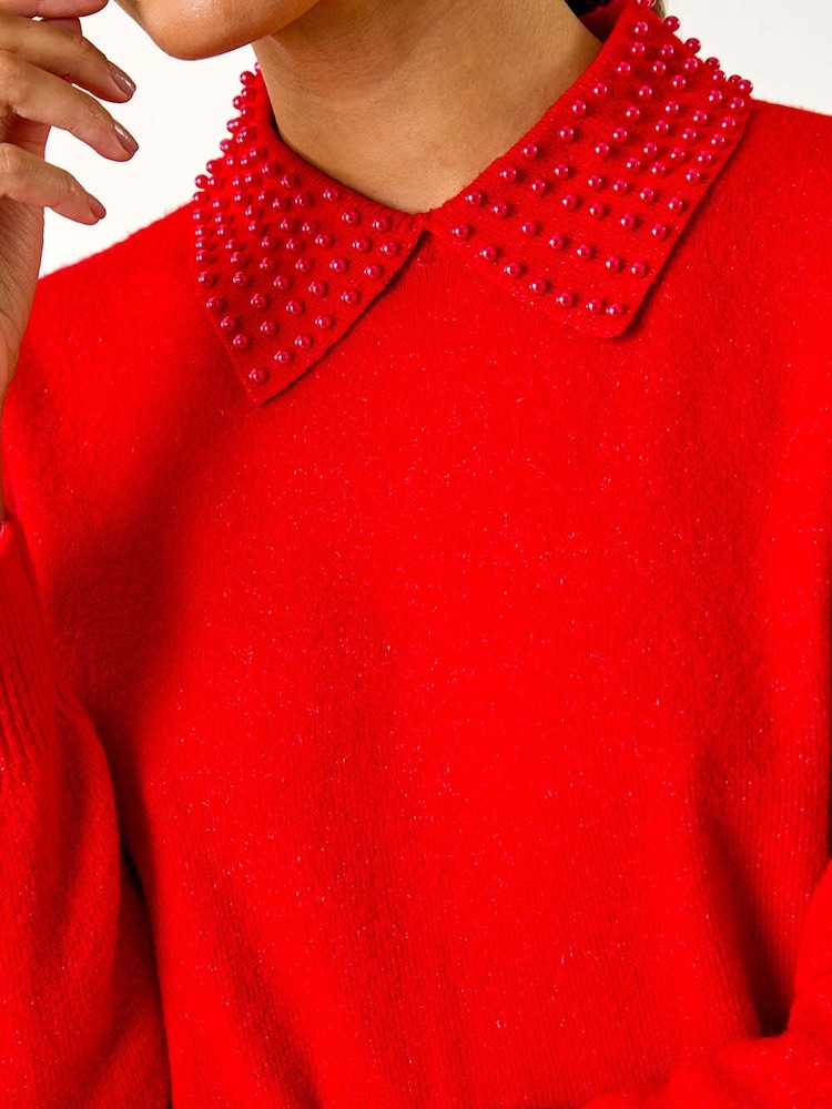 Roman Red Faux Pearl Collar Jumper - Image 6 of 6