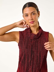 Roman Red Shimmer Line Cowl Neck Tunic Top - Image 1 of 5