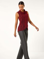 Roman Red Shimmer Line Cowl Neck Tunic Top - Image 2 of 5