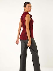 Roman Red Shimmer Line Cowl Neck Tunic Top - Image 3 of 5