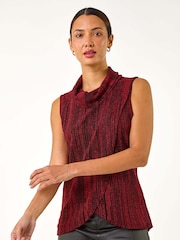 Roman Red Shimmer Line Cowl Neck Tunic Top - Image 4 of 5
